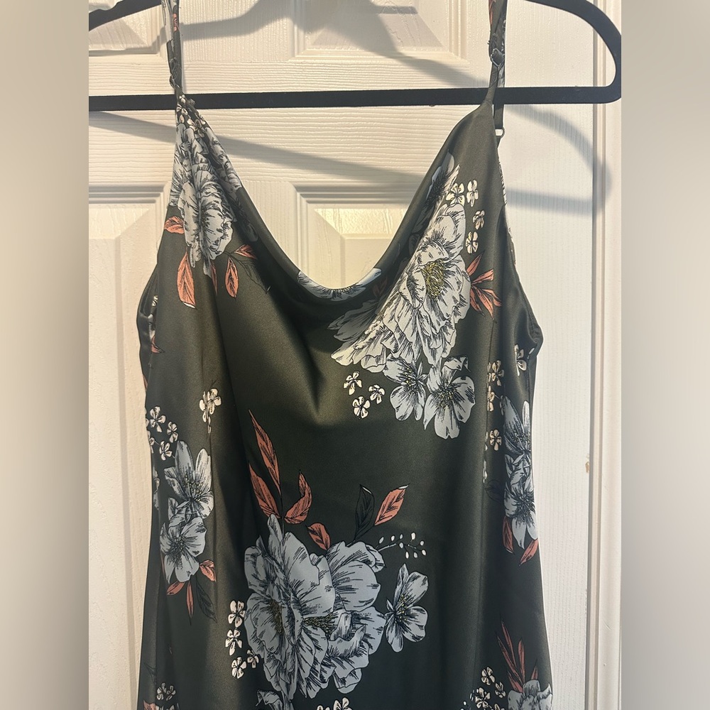 Green Floral Cowl Neck Slip Dress